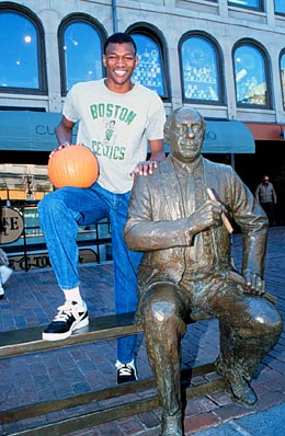 Reggie with the Red Auerbach Statue